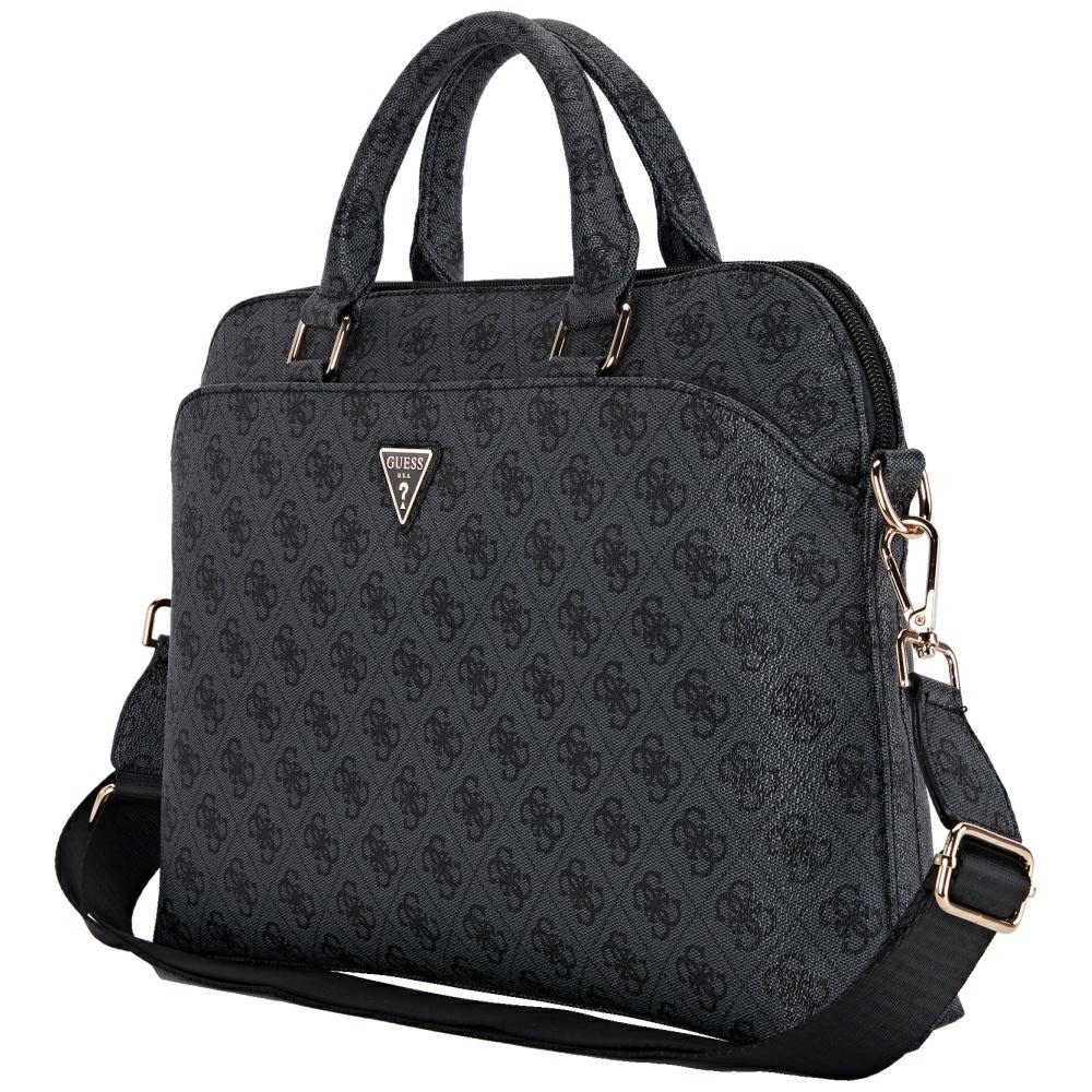 Guess 4G Zipper Pocket Triangle Logo 15\" Laptop Bag - Black