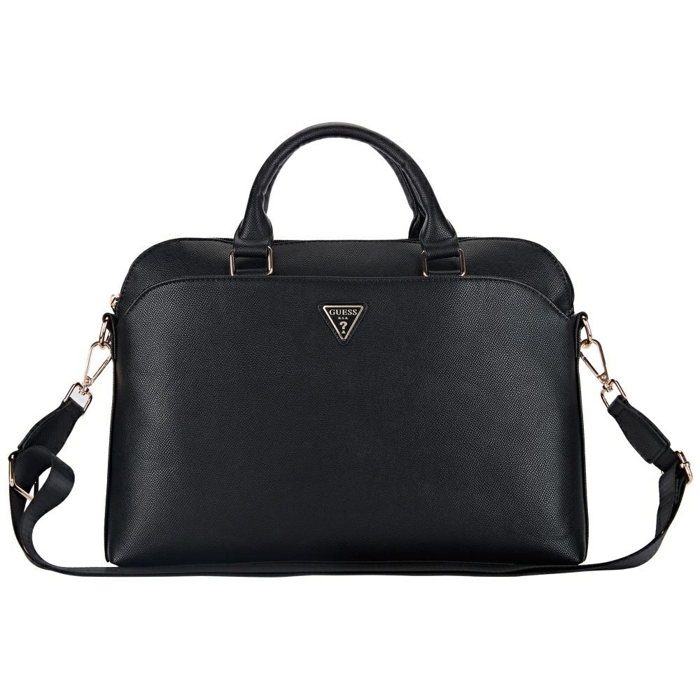 Guess Grained Zipper Pocket Triangle Logo 15" klēpjdatora soma - melna | Laptop Bag Black