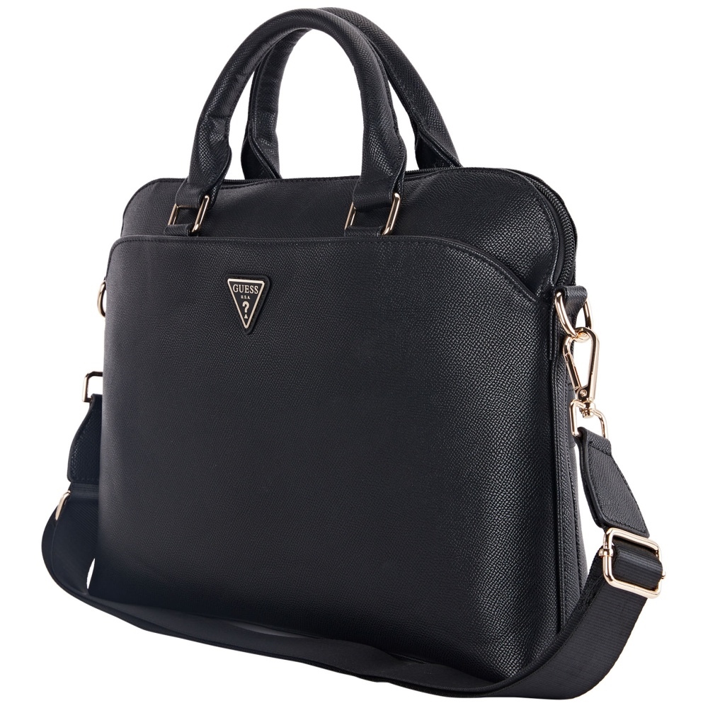 Guess Grained Zipper Pocket Triangle Logo 15\" klēpjdatora soma - melna | Laptop Bag Black