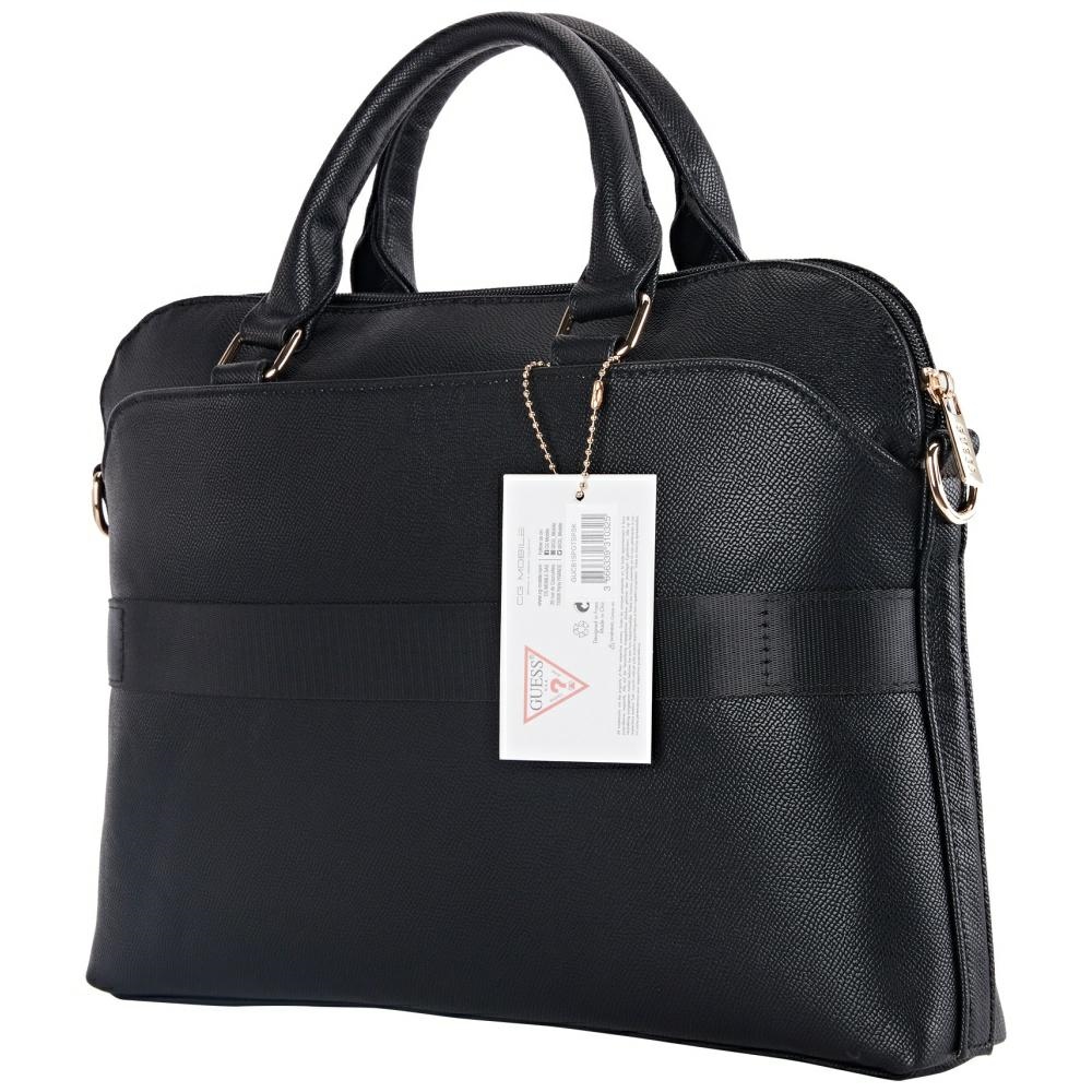 Guess Grained Zipper Pocket Triangle Logo 15\" klēpjdatora soma - melna | Laptop Bag Black
