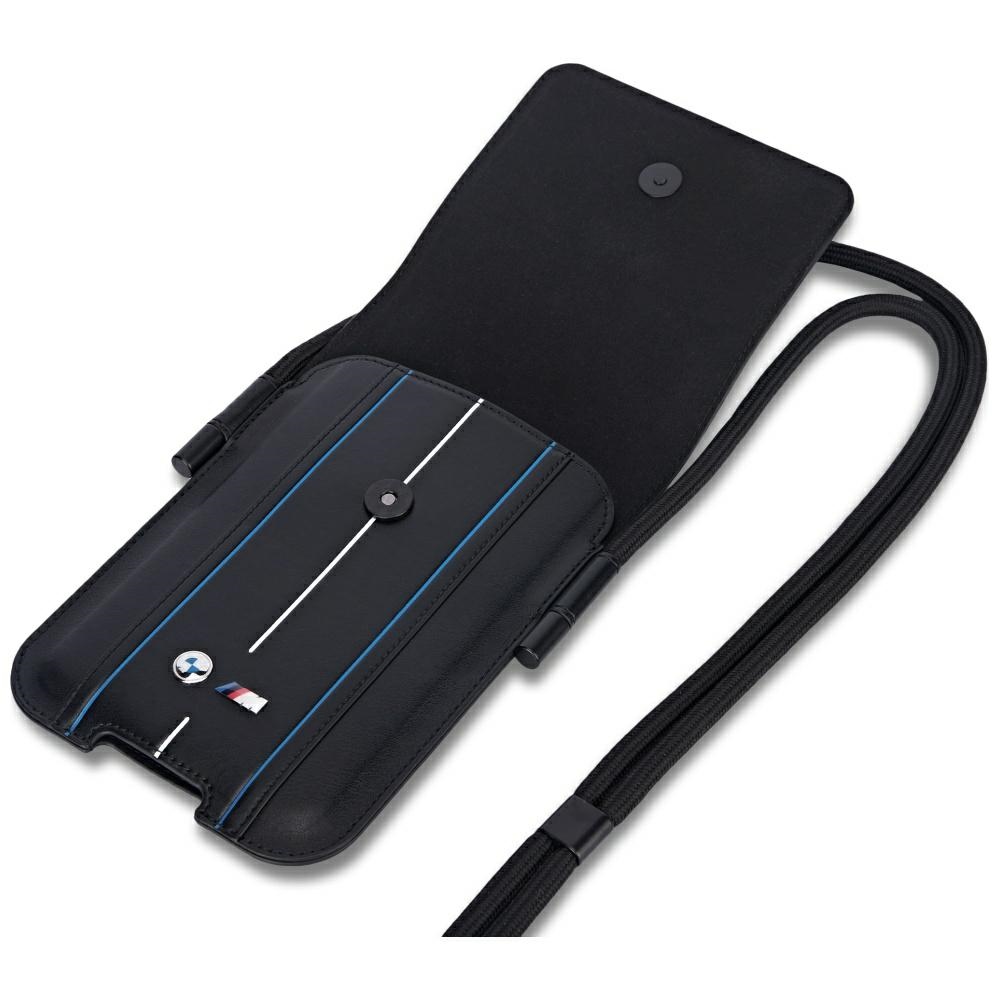 BMW tālruņa maciņš ar zilām svītrām - melns | Phone Pouch Blue Stripes Bag Black