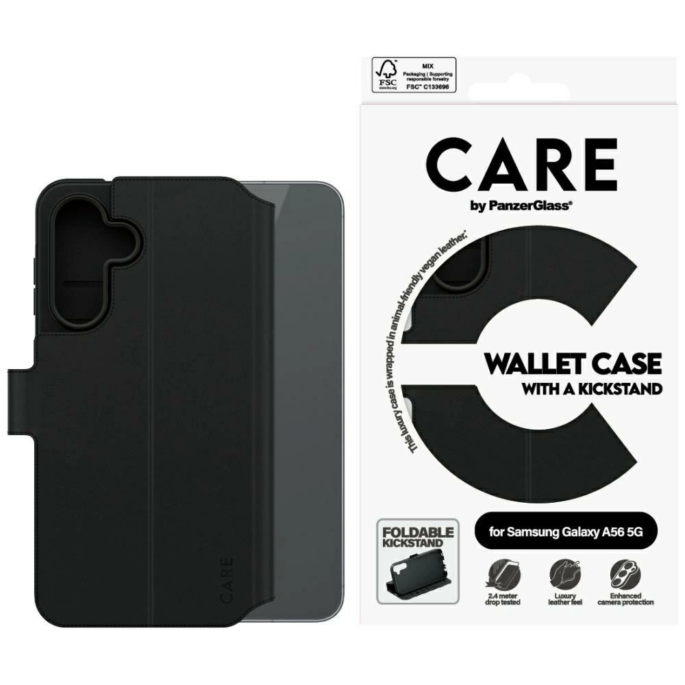 CARE by PanzerGlass maciņš ar statīvu Samsung Galaxy A56 5G - Melns | Feature Wallet Kickstand Phone Case Cover Black