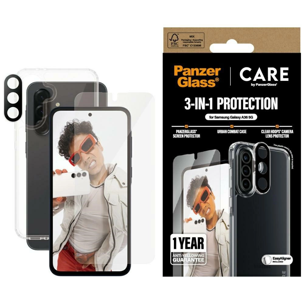 CARE by PanzerGlass Flagship 3in1 Vāciņš+Stikls+Lēca Samsung Galaxy A36 5G - caurspīdīgs | Case+Glass+Lens ...