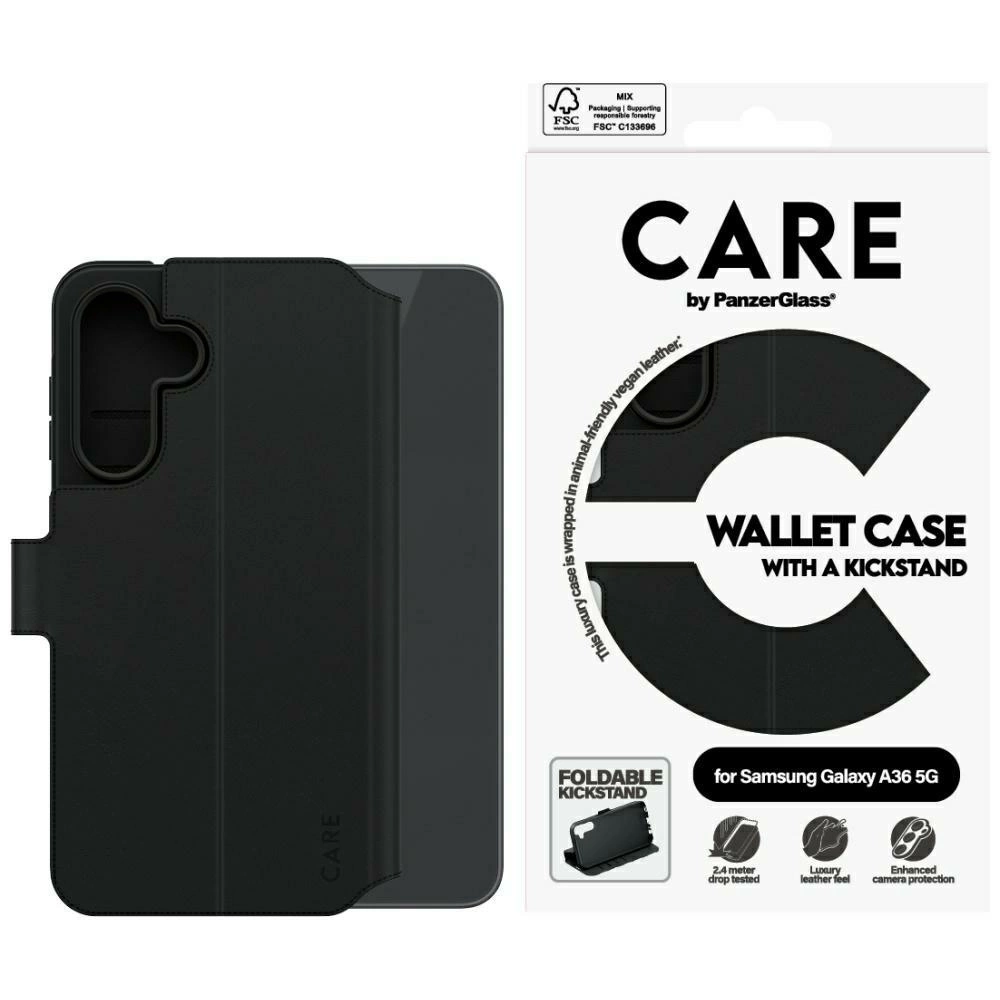 CARE by PanzerGlass Funkcionāls Maks ar Statīvu Samsung Galaxy A36 5G - Melns | Feature Wallet Kickstand Phone Case...