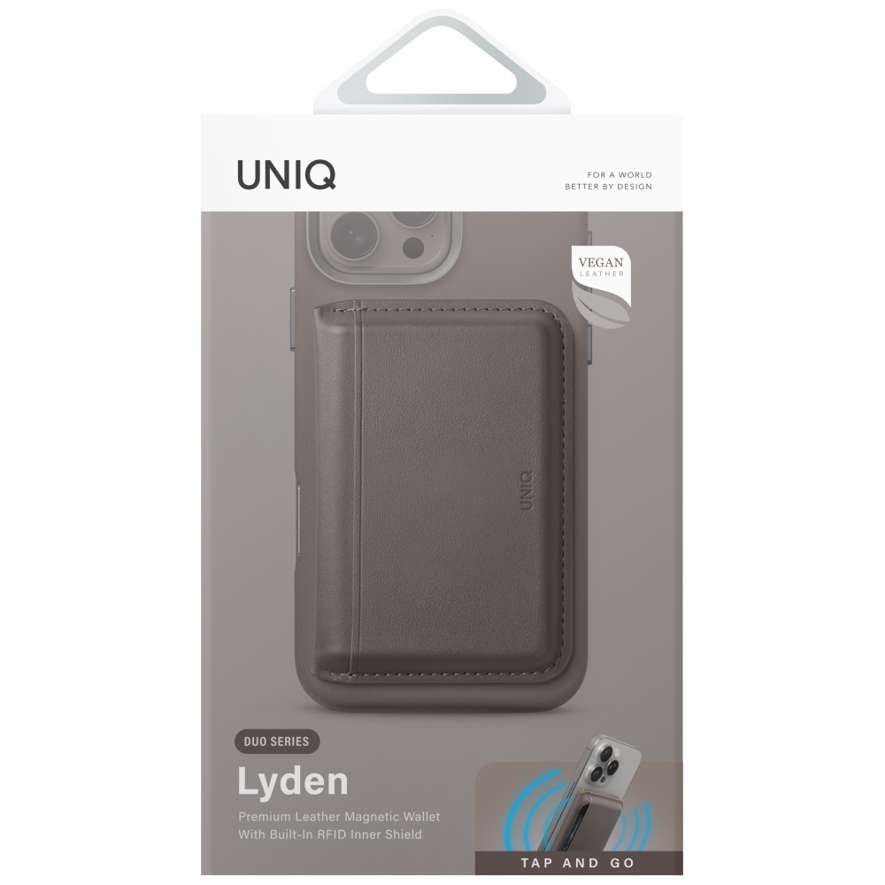 Магнитный картхолдер-подставка Uniq Lyden DS с RFID-защитой, серый