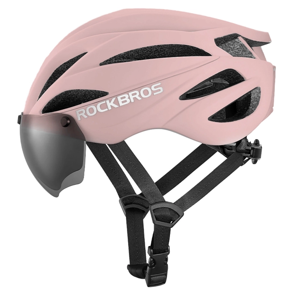 Rockbros Bike Helmet with Visor and Detachable UV Goggles, Brown
