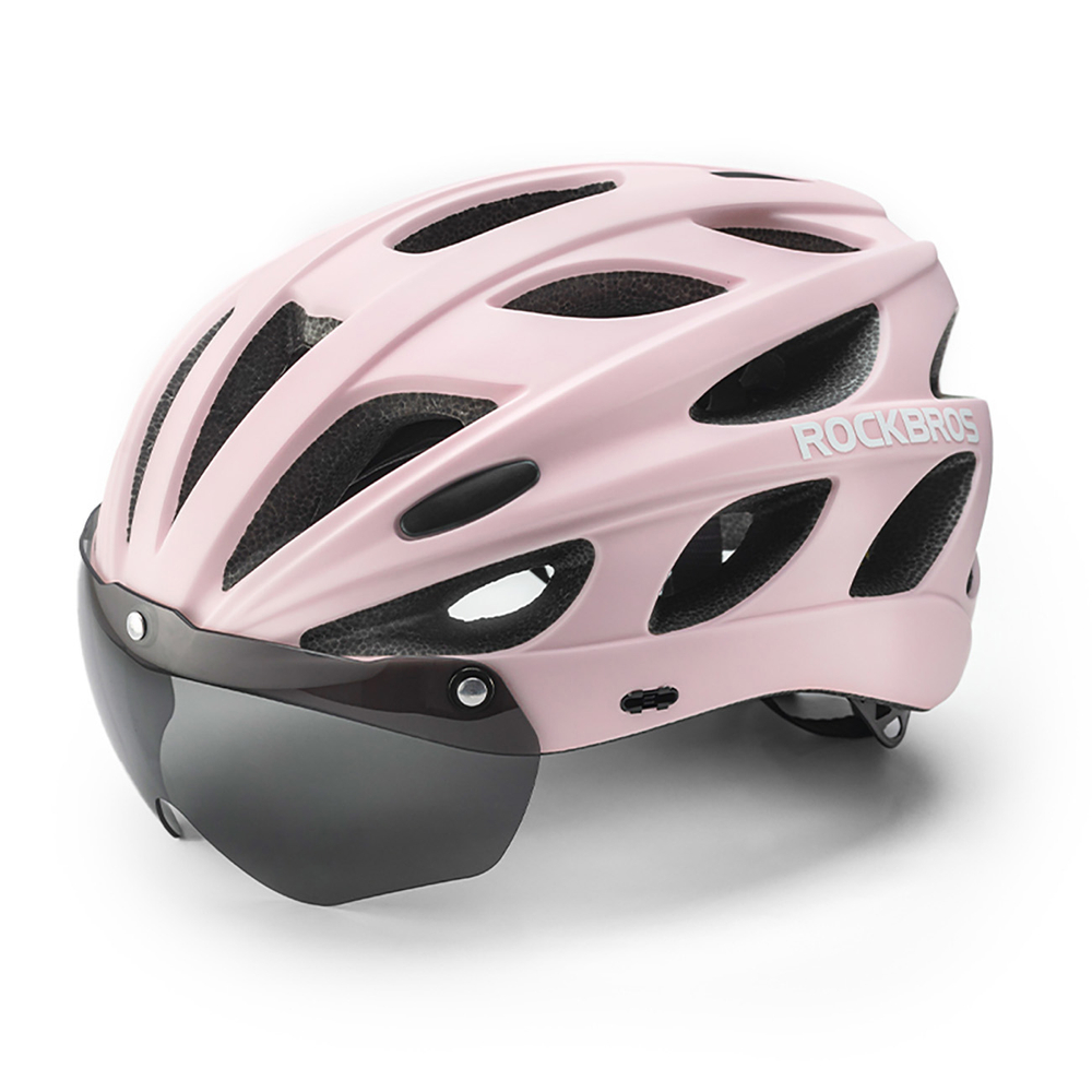 Rockbros velosipēda ķivere ar vizieri, noņemamām UV brillēm, noņemamu universāla - rozā | Bike Helmet With...