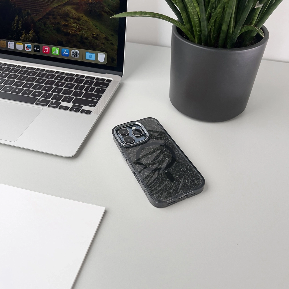 Чехол с блестками и MagSafe для Samsung Galaxy A56 5G - Черный
