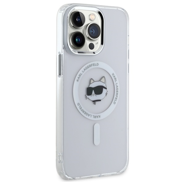 Karl Lagerfeld iPhone 14 Pro Max Case IML Metal Choupette Head MagSafe, White