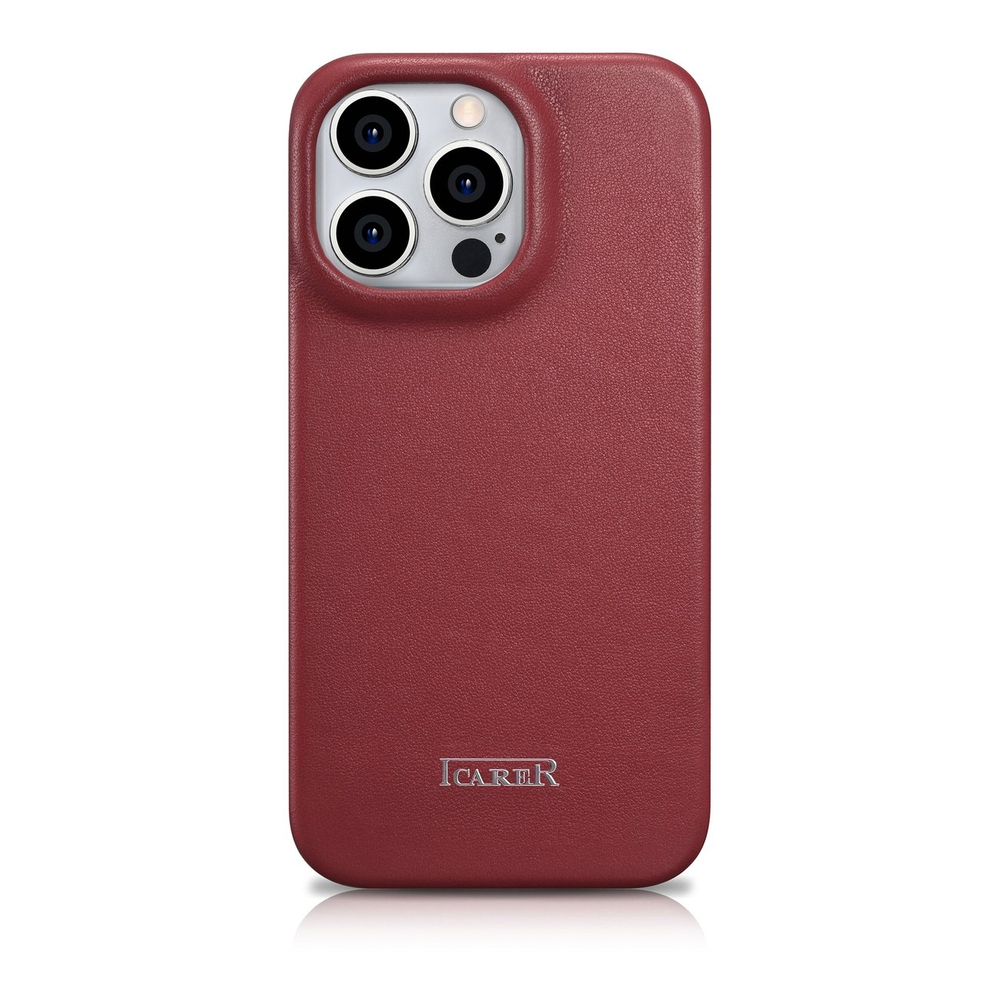 Icarer iPhone 14 Pro Max Premium Leather Folio Case MagSafe, Red