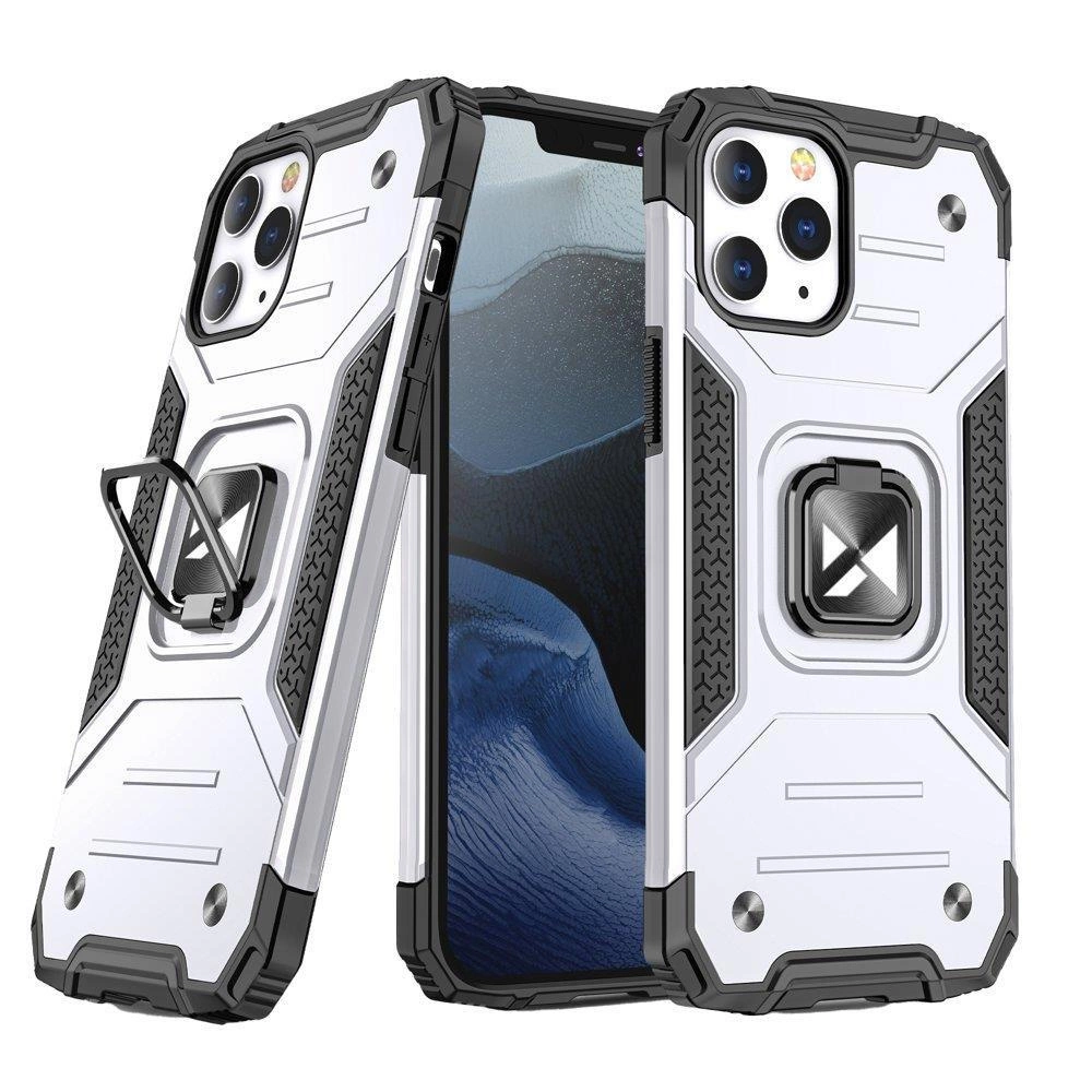 Wozinsky Ring Armor Phone Case Cover iPhone 14 Pro Max armored cover magnetic holder ring silver