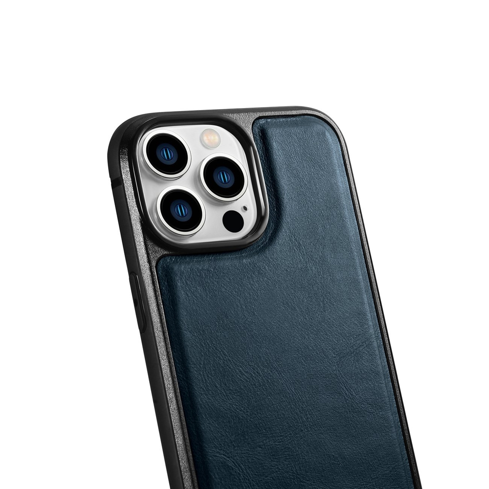 iCarer iPhone 14 Pro Max ādas vāciņš Leather Oil Wax, zils