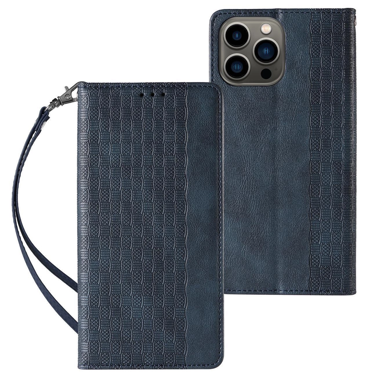 Magnet Strap Case for iPhone 14 Pro Max Flip Wallet Case with Stand, Blue