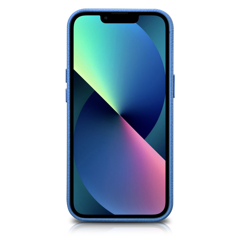 iCarer iPhone 14 Pro Max ādas vāciņš Litchi Premium ar MagSafe, gaiši zils