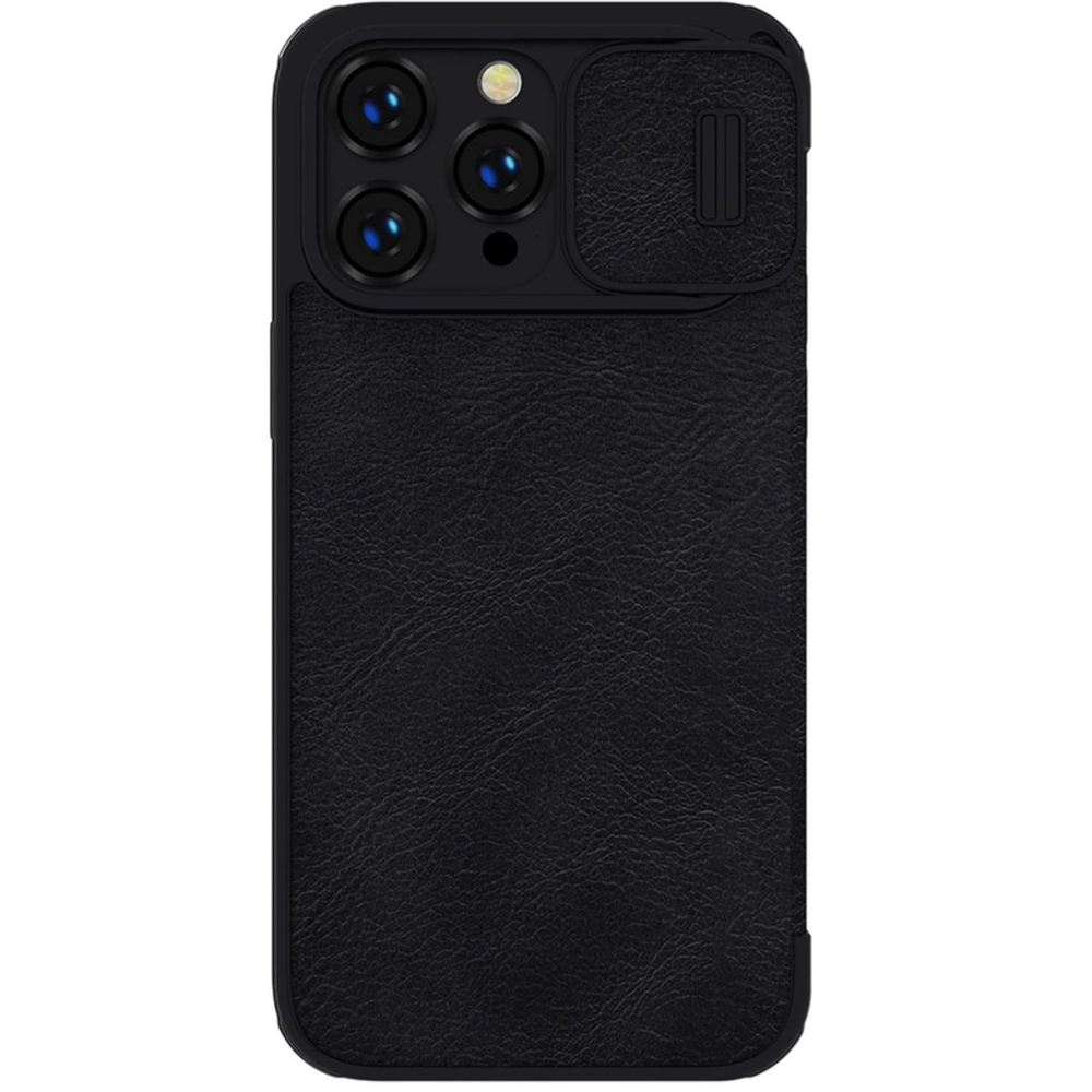 Nillkin Qin Leather Pro vāciņš iPhone 14 Max ar kameras aizsargu, melns apvalks vāku | Case Camera Cover Holster...
