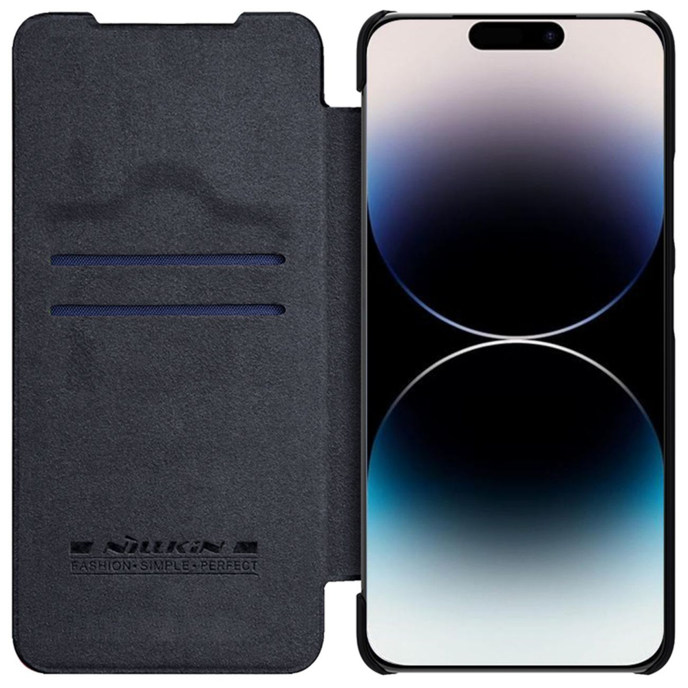 Nillkin Qin Leather Pro vāciņš iPhone 14 Max ar kameras aizsargu, melns apvalks vāku | Case Camera Cover Holster...