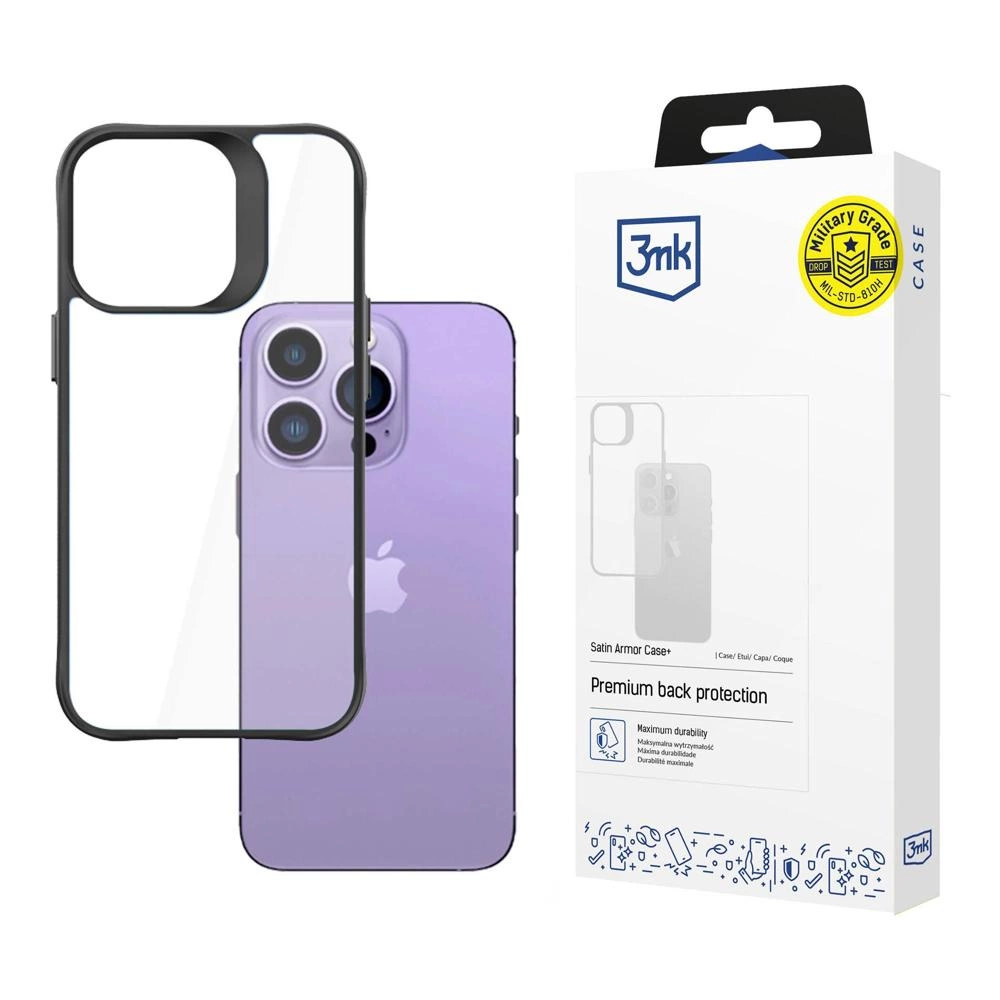 3mk iPhone 14 Pro Max vāciņš Satin Armor Case+, melns