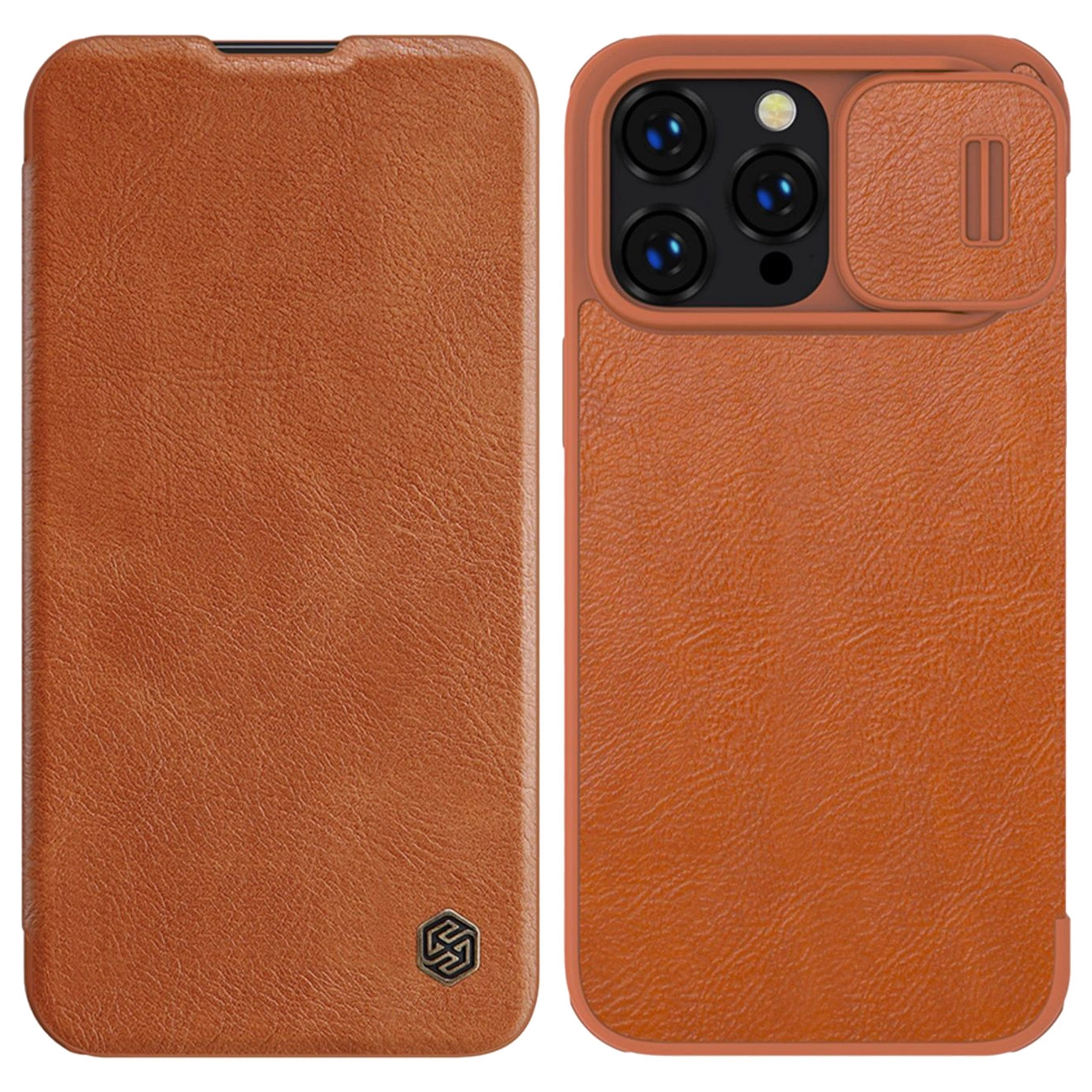 Nillkin Qin Leather Pro maciņš iPhone 14 Max ar kameras aizsargu, brūns | Case Camera Cover Holster Flip Brown