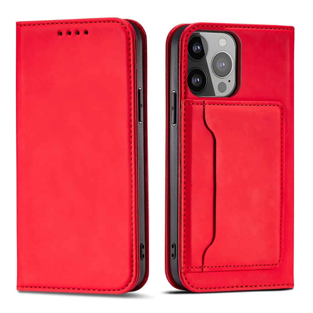 Magnet Card Case for iPhone 14 Pro Max Wallet Flip Cover, Red