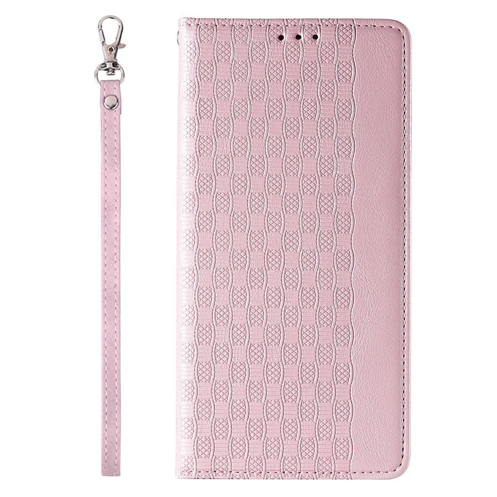 Magnet Strap Case for iPhone 14 Pro Max Flip Wallet with Lanyard, Pink