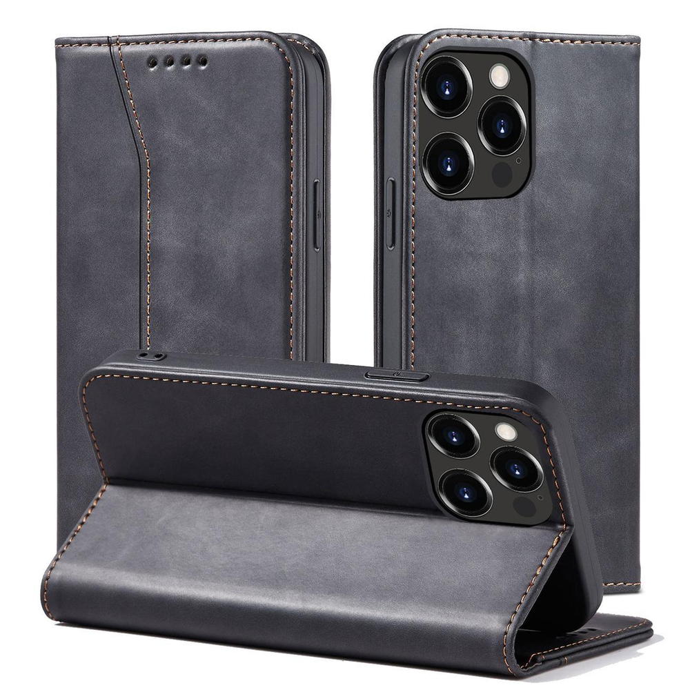 Magnet Fancy Case iPhone 14 Pro Max atverams vāciņš maciņš grāmatiņa, melns