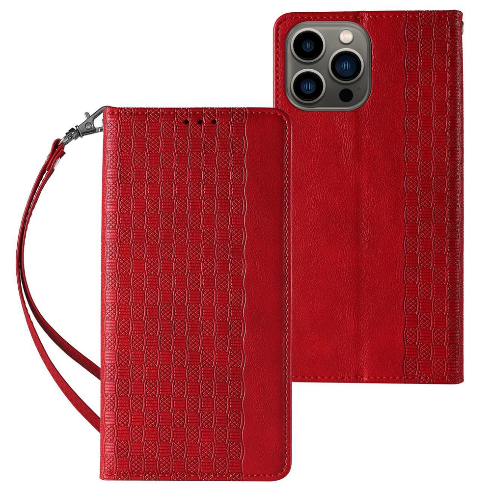 Magnet Strap Case for iPhone 14 Pro Max Flip Wallet Case with Stand, Red