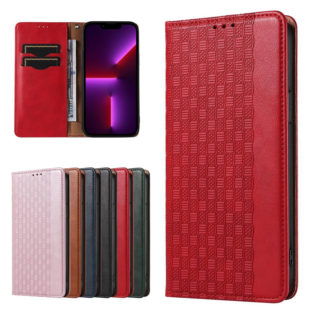 Magnet Strap Case for iPhone 14 Pro Max Flip Wallet Case with Stand, Red