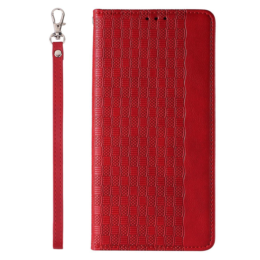 Magnet Strap Case for iPhone 14 Pro Max Flip Wallet Case with Stand, Red