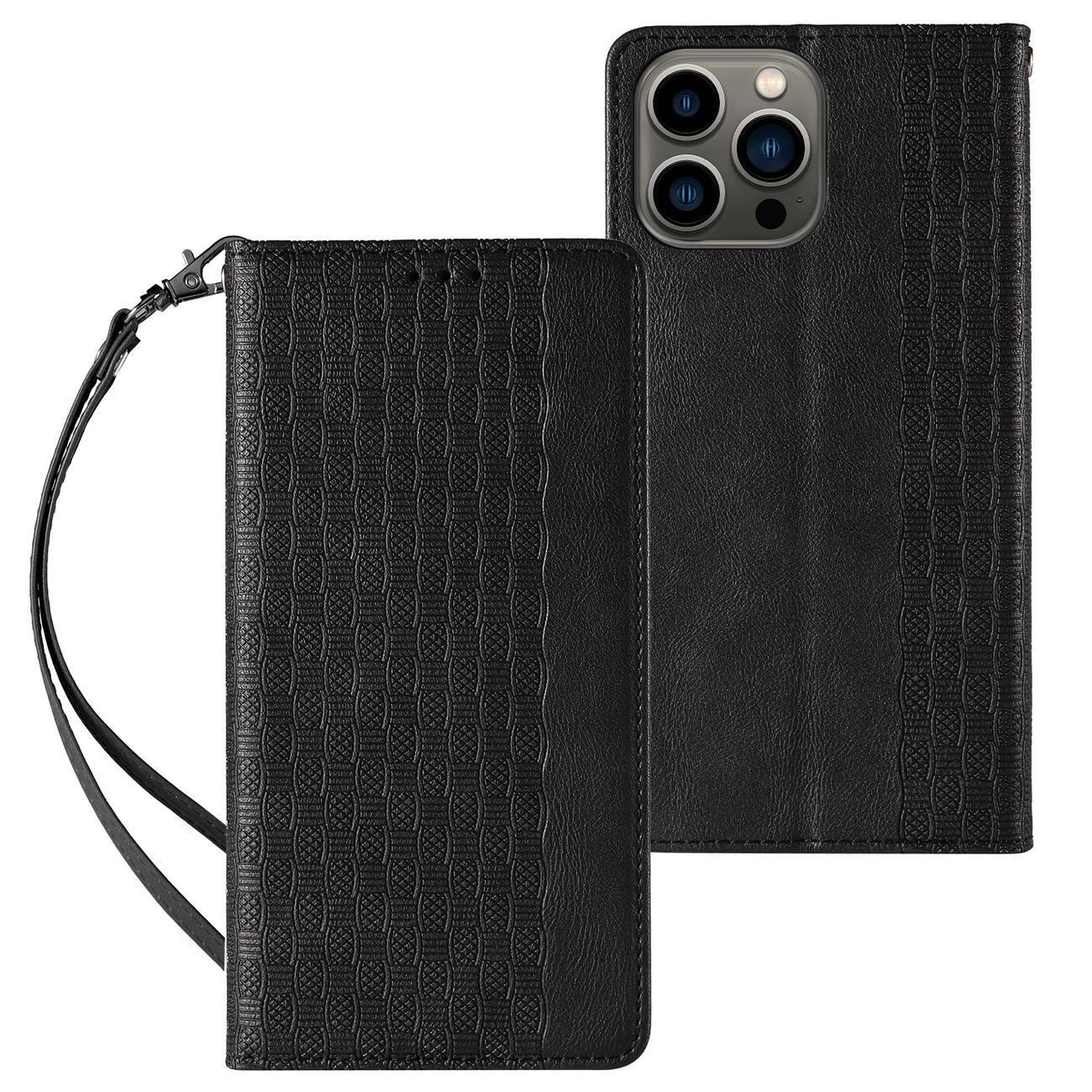 Magnet Strap Case for iPhone 14 Pro Max Flip Wallet Case with Lanyard, Black