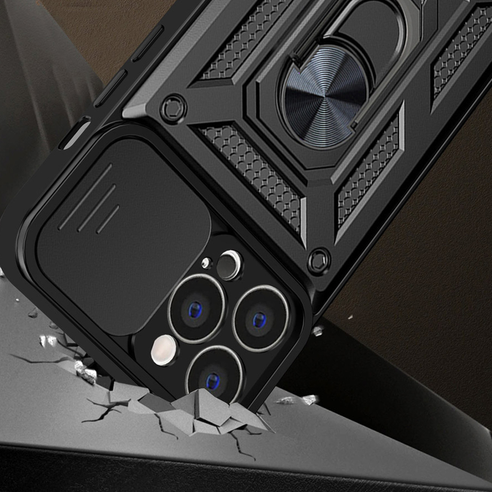 Hybrid Armor Camshield Case for iPhone 14 Pro Max, Black