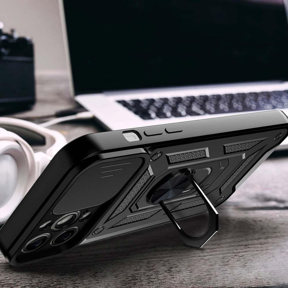 Hybrid Armor Camshield Case for iPhone 14 Pro Max, Black