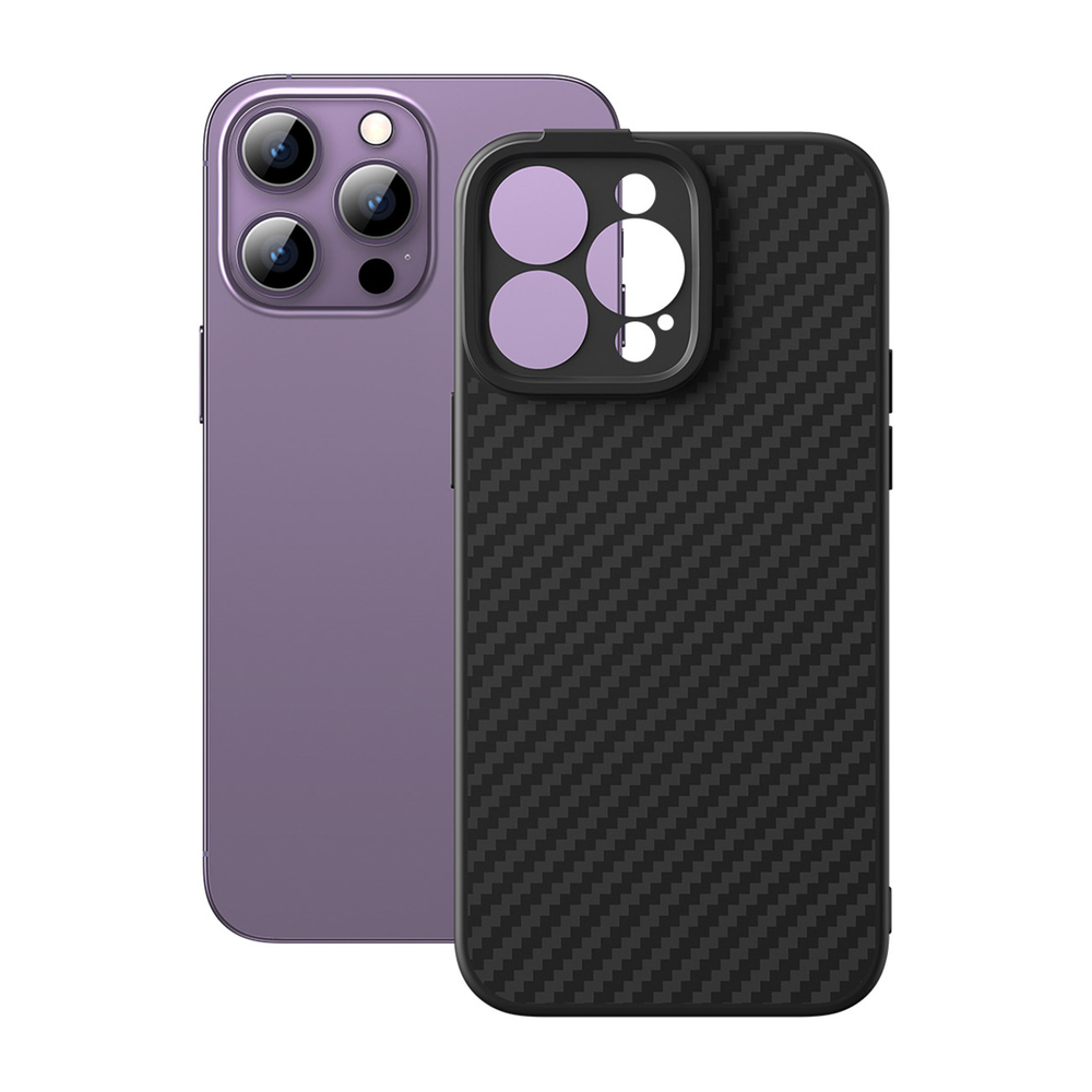 Armored Phone Case Cover iPhone 14 Pro Max compatible with MagSafe Baseus Synthetic Fiber tempered glass - black