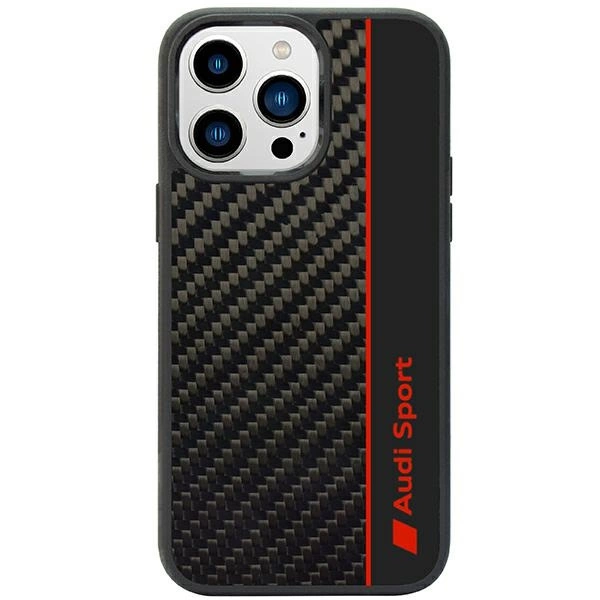 Audi Carbon Fiber Stripe iPhone 14 Pro Max 6.7" melns/melns cietais vāciņš | Black/Black Hardcase...