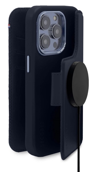 Decoded Detachable Wallet Case Leather with MagSafe with Flip iPhone 14 Pro Max - Navy Blue