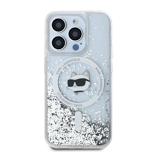 Karl Lagerfeld iPhone 14 Pro Max Case Liquid Glitter Choupette Head MagSafe, Transparent