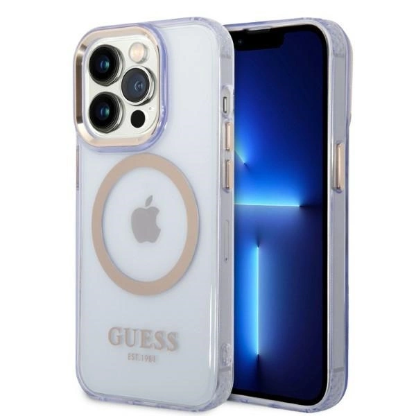 Guess Gold Outline прозрачный чехол MagSafe для iPhone 14 Pro Max 6.7" - Фиолетовый