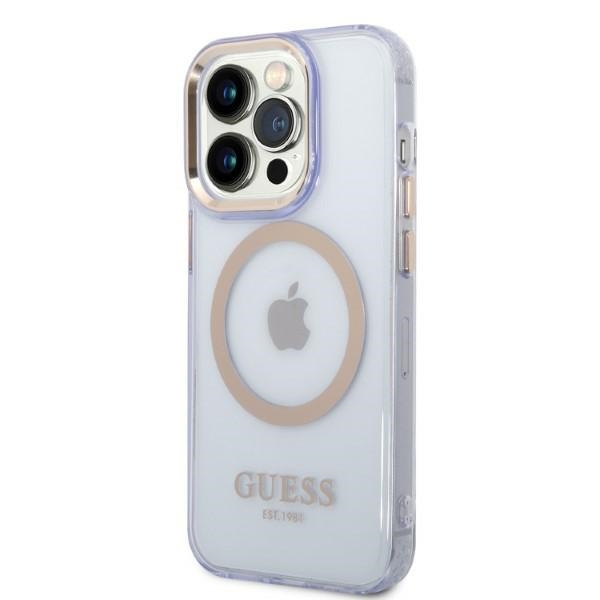 Guess iPhone 14 Pro Max vāciņš Gold Outline MagSafe, violets