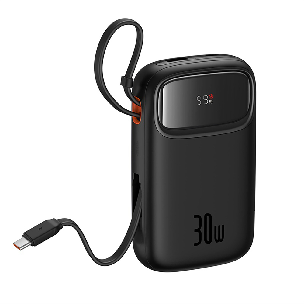 Baseus QPow 2 30W 10000mAh Power Bank with Built-in USB-C Cables - Black