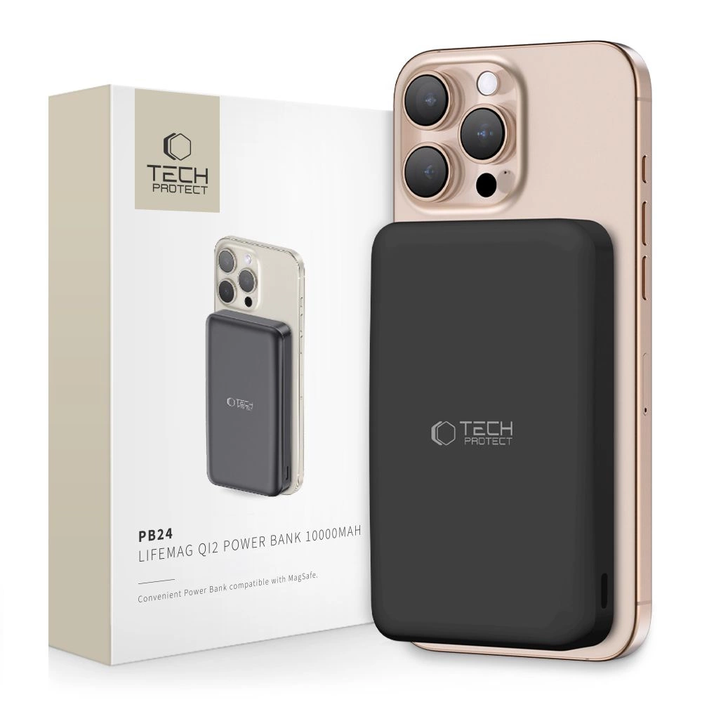 Portatīvais lādētājs Tech-Protect PB24 LifeMag QI2 MagSafe 10000 mAh - melns | Powerbank Black