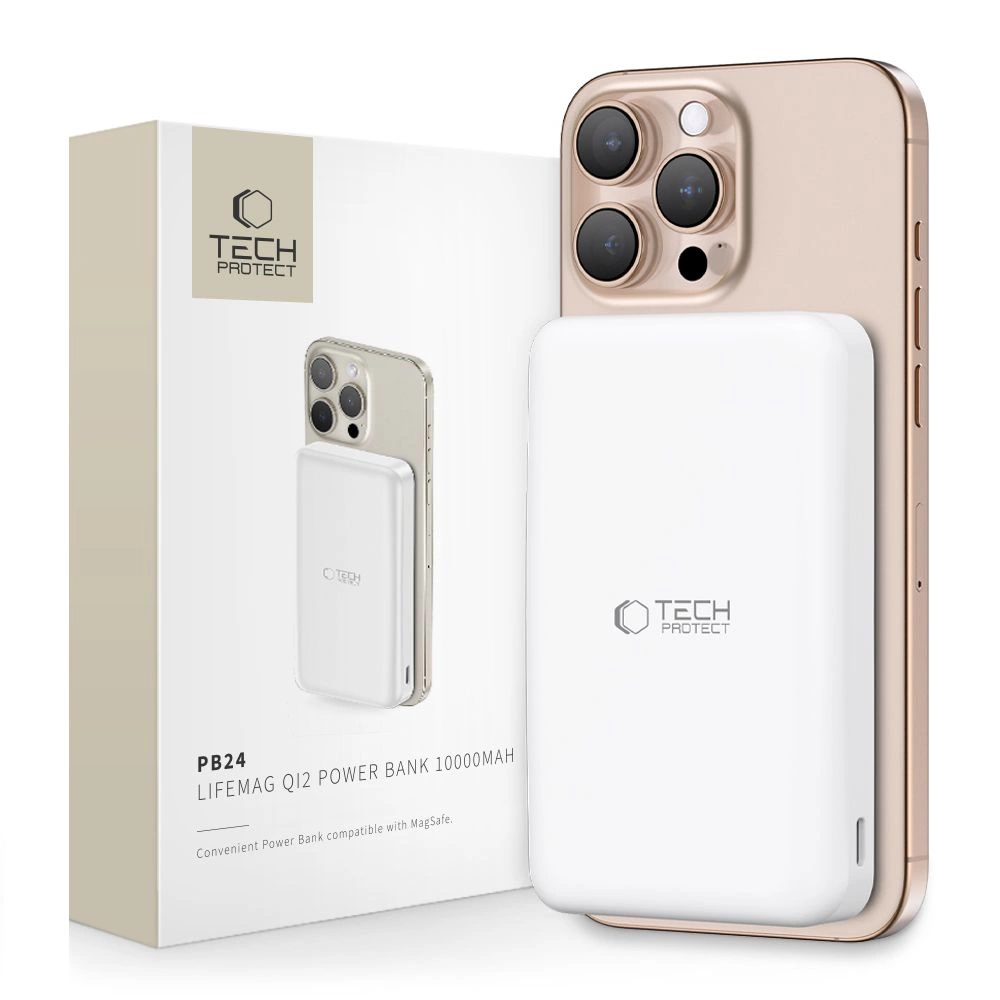 Внешний аккумулятор Tech-Protect PB24 LifeMag QI2 MagSafe 10000 мАч - белый