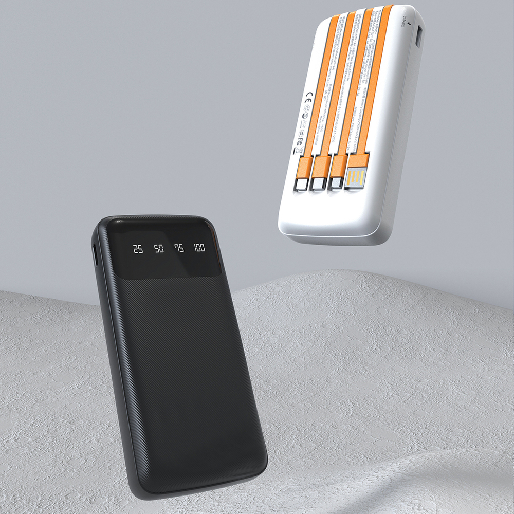 Dudao K6Pro 10000mAh ārējais akumulators ar iebūvētiem kabeļiem, melns