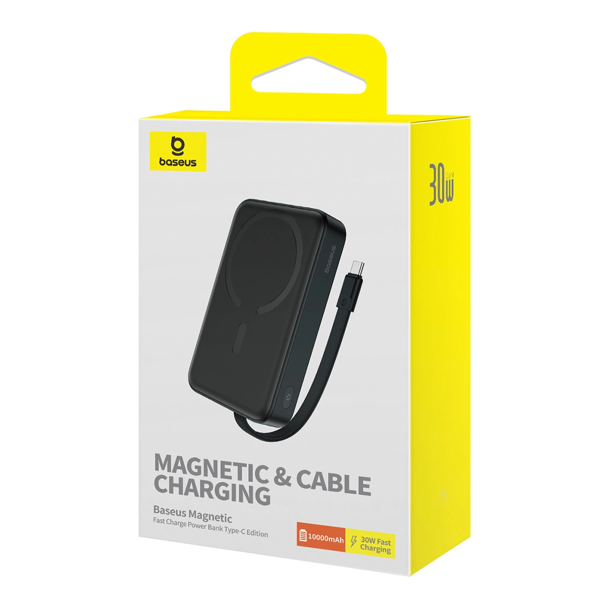 Baseus Magnetic Mini MagSafe 10000mAh 30W Powerbanka ar iebūvētu USB-C kabeli - melna + Simple Series 60W 0.3m...