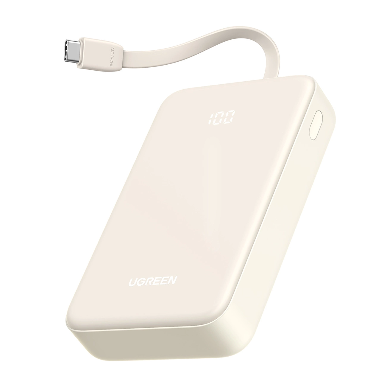 Ugreen PB505 Powerbanka 20000mAh 22.5W ar USB-C, USB-A un iebūvētu USB-C kabeli - Balta | Powerbank Built-In Cable...