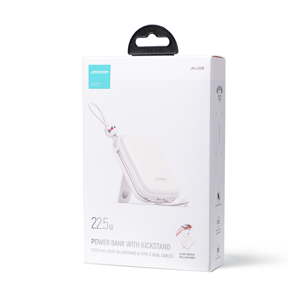 Joyroom powerbank with USB C and Lightning cables and Cutie Series stand 10000mAh 22.5W white (JR-L008)