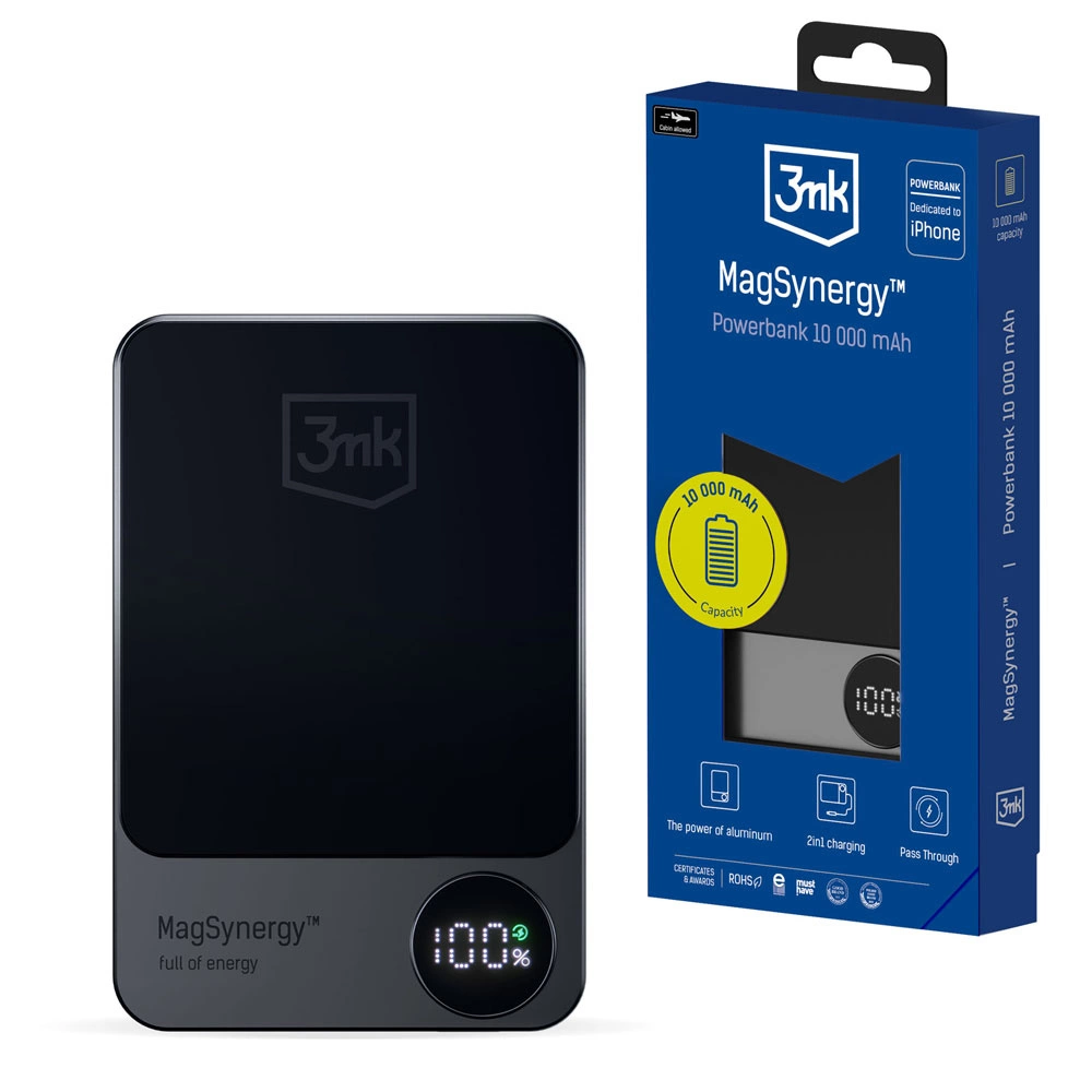 Powerbank 3mk MagSynergy 10000 mAh indukcijas ar MagSafe - melns | Induction With Black