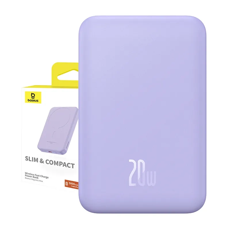 Baseus mini portatīvais lādētājs 5000mAh 20W + USB-C kabelis (20V/3A) - violets | Power Bank Cable Purple