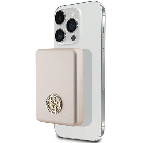 Guess MagSafe 4G Strassed Metal Logo indukcijas jaudas banka 15W 5000mAh - zelta | Induction Power Bank Gold