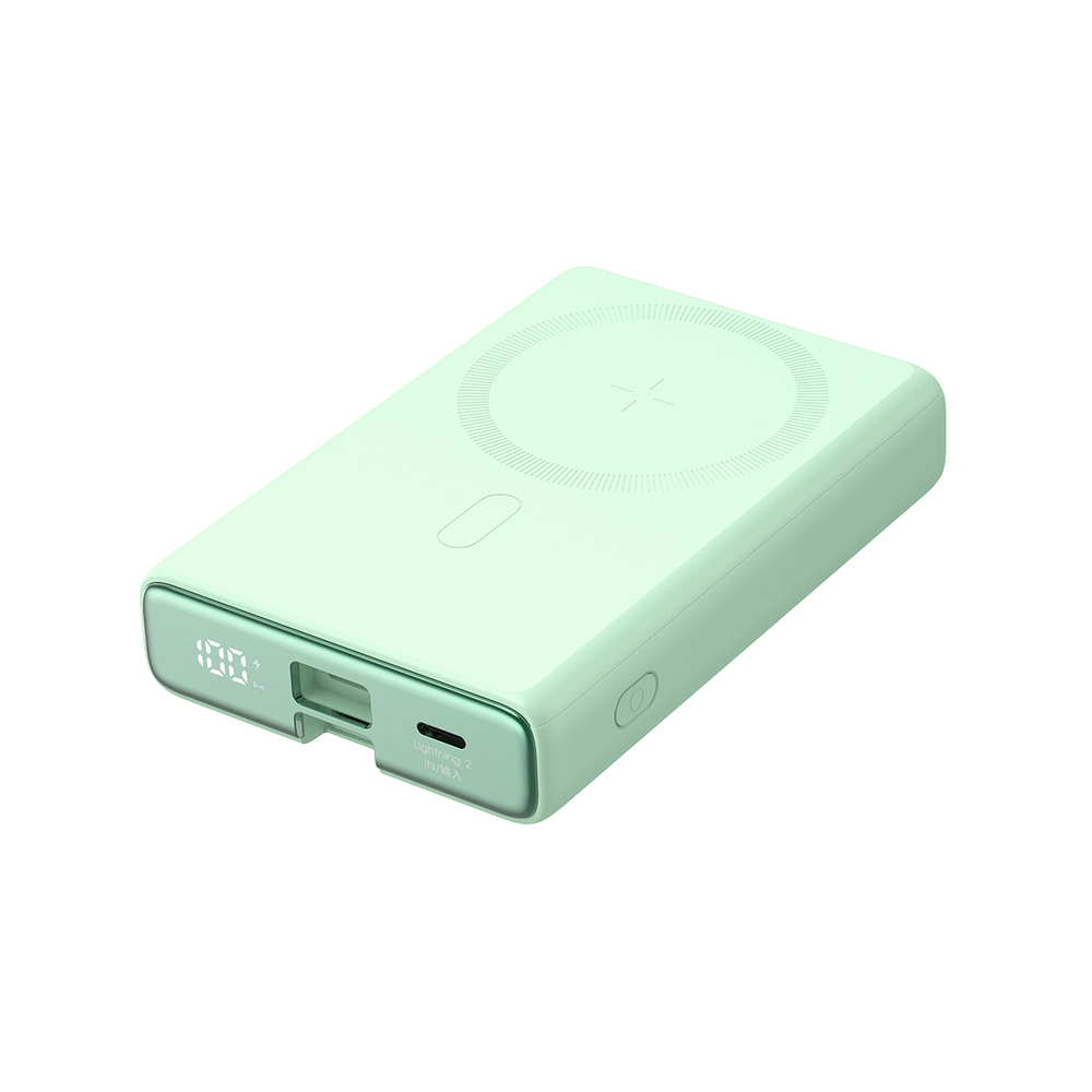Powerbank Joyroom JR-PBM01 magnetic 10000mAh 20W with stand + Lightning cable - USB-C - green