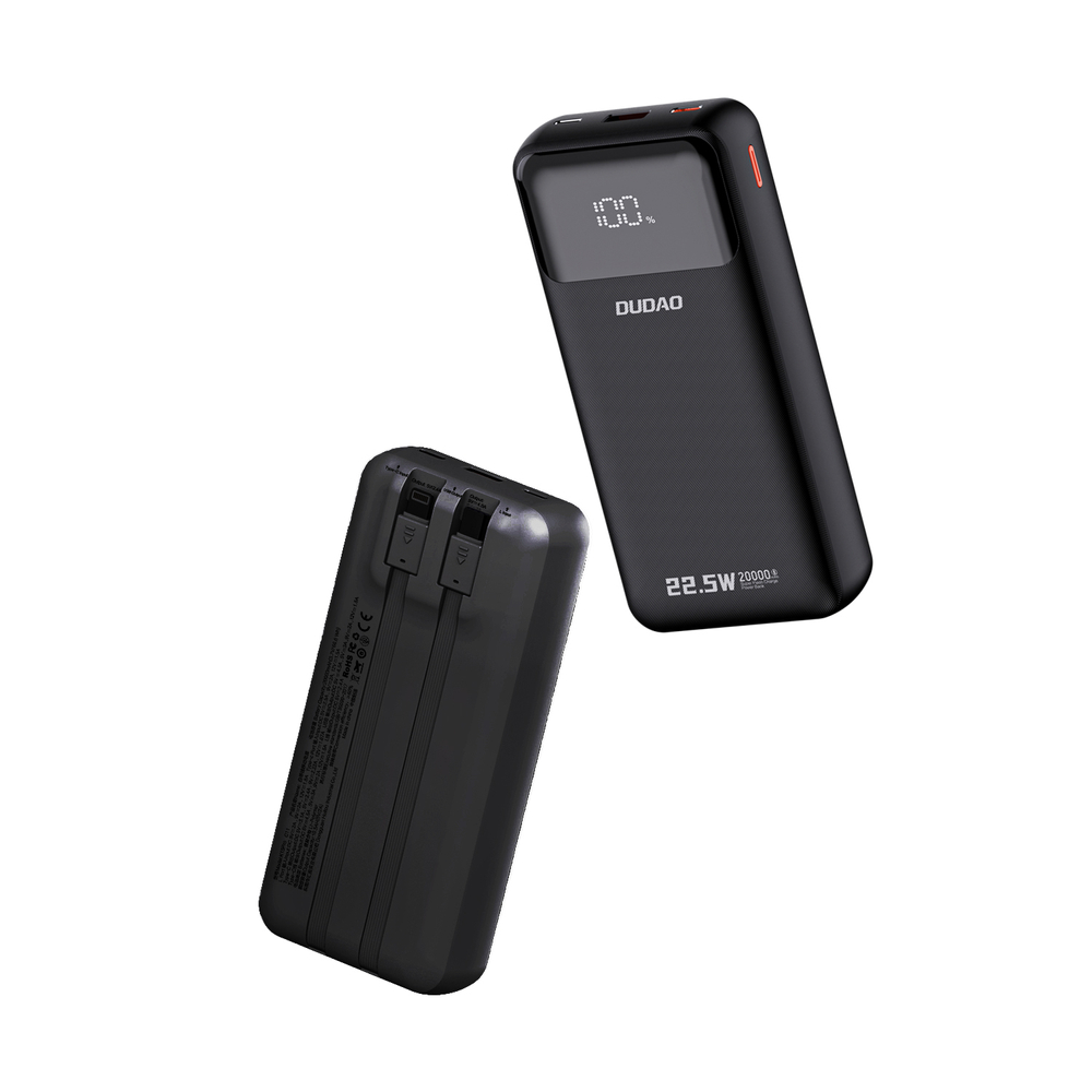 Dudao K15Pro 20000mAh 22.5W Power Bank with Built-in Cables Black