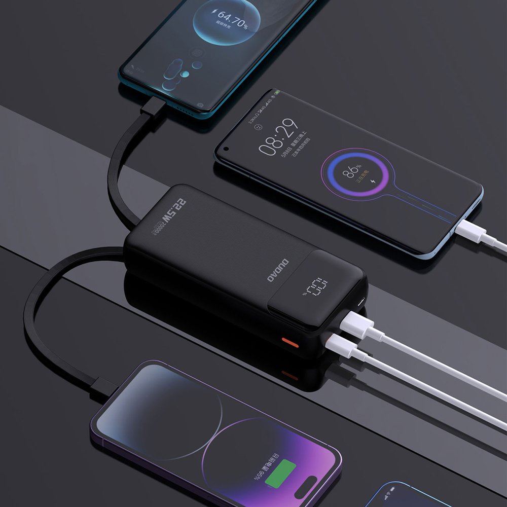 Dudao K15Pro 20000mAh 22.5W Power Bank with Built-in Cables Black